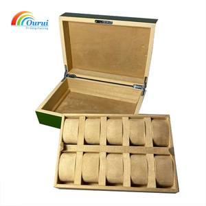 Rectangle Wood <b>Watch</b> Box with Faux Suede Interior Green Color Protective <b>Case</b> for Storage - Product Image 3