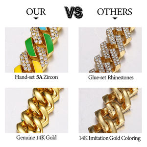 Gioielli Hip Hop all'ingrosso 14mm colore personalizzato smalto placcato CZ Stone Iced Out Miami <span class=keywords><strong>collana</strong></span> a catena a maglia cubana per <span class=keywords><strong>uomo</strong></span> donna - Product Image 4