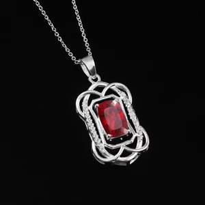 Colgante de Plata de Ley 925 Maciza con Rubí de Moçambique Rojo Sangre Clásico de 11x7 MM, Creado en Laboratorio, Corte Cojín, Impecable, para Compromiso - Product Image 4