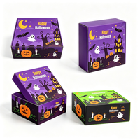 Boîte en carton pliable d'Halloween avec impression fantôme, citrouille et maison hantée, boîte en papier colorée pour bonbons, biscuits, collations et emballage de fête