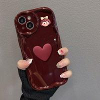 Vin rouge couleur mignon fille poupée et amour coeur TPU housse de téléphone portable pour Iphone 6 7 8 Plus X Xr XS 11 12 13 14 15 16 Pro Max
