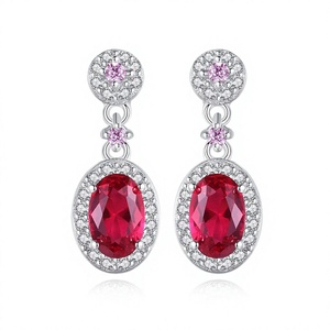 Pendientes colgantes ovalados de plata de ley 925 con piedras preciosas, chapados en rodio, con cristales rosas y rojos, joyería para mujer - Product Image 3