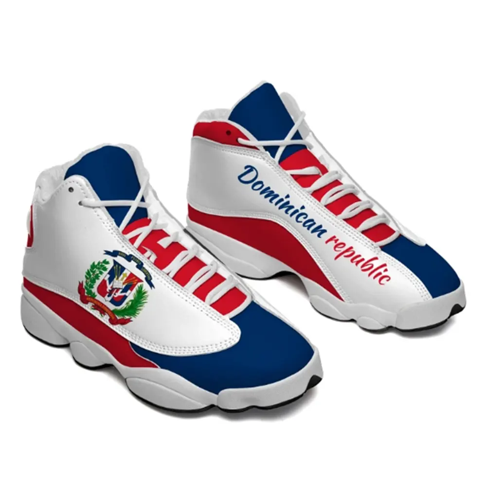 وصل حديثًا لعام 2024 حذاء رياضي للركض من تصميم شعار جمهورية الدومينيكان مع تمويج للعلم الوطني حذاء رياضي للرجال مبطن هوائياً