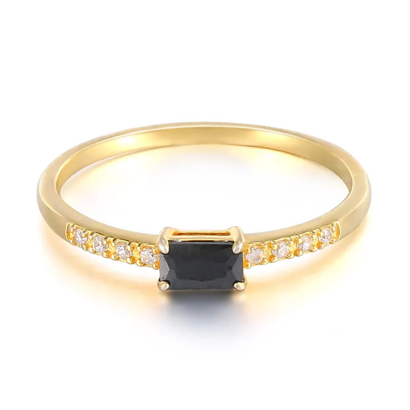 ROXI-anillo cuadrado de Diamante Negro salvaje para mujer, Plata de Ley 925, sortija de moda