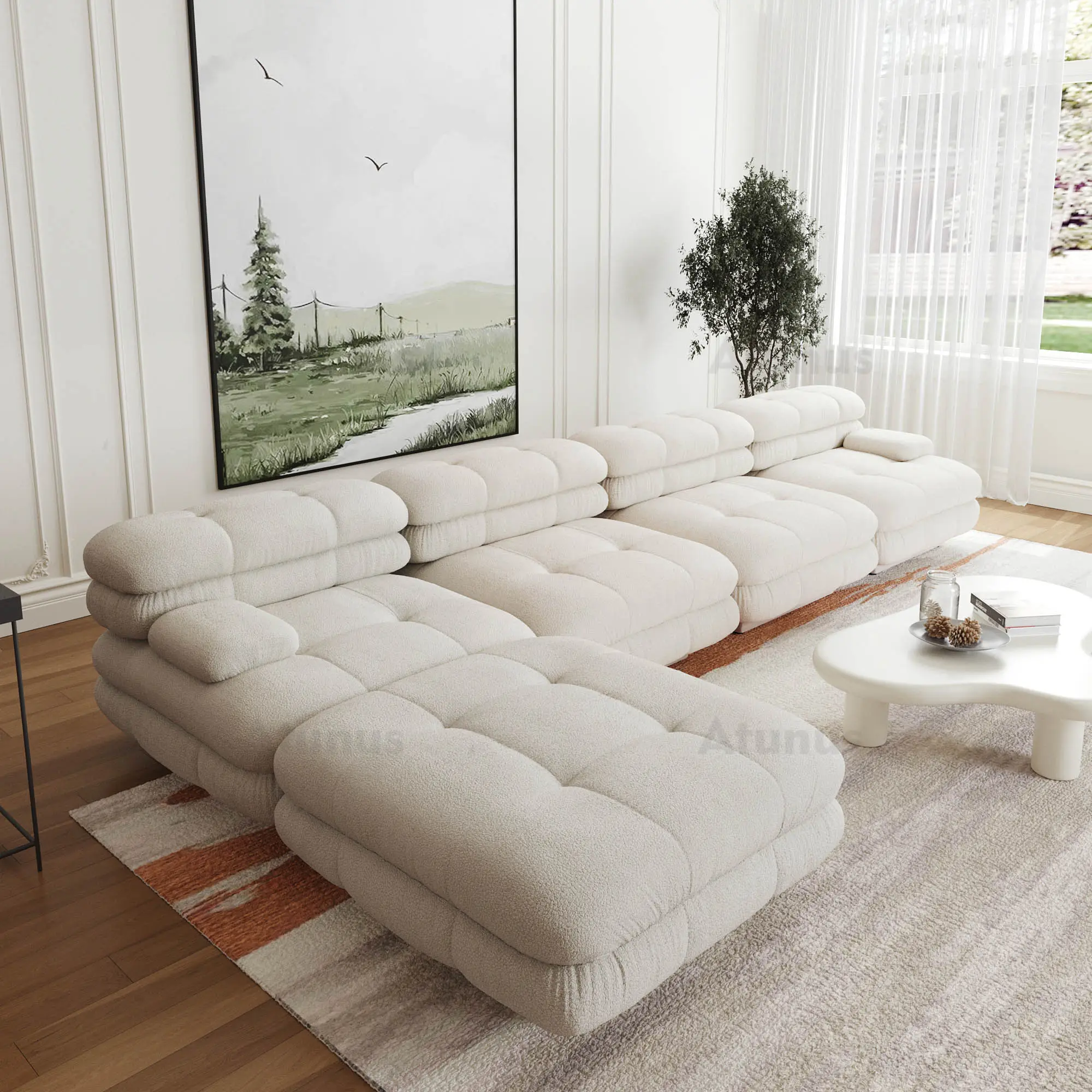 ATUNUS-Ensemble canapé moderne en tissu velours teddy boucle, canapé modulable, vente en gros