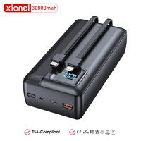 Batterie externe 30000mAh avec câbles Type C et LT intégrés, écran LED numérique, charge rapide V0 Fire PN-A30