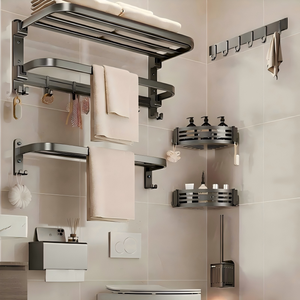 <span class=keywords><strong>Porte</strong></span>-serviettes gris anthracite sans perçage, support <span class=keywords><strong>mural</strong></span> avec étagère de rangement pour salle de bain, toilettes, douche - Product Image 1