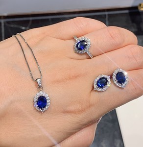 High-End Imitation Jewelry Sets Wholesale for Wedding & Party Platinum Plated Blue Treasure <b>Stud</b> <b>Earrings</b> - Product Image 6