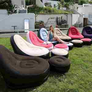 Modern Flocked <b>Inflatable</b> Lazy <b>Sofa</b> with Footrest Outdoor Foldable Portable PVC Material - Product Image 2