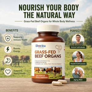 Capsules d'organes de bœuf déshydratés certifiées GMP, origine Nouvelle-Zélande, nourries à l'herbe, élevées en pâturage, mélange de foie, cœur, rein et rate - Product Image 1