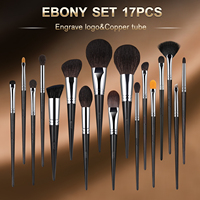 Premium doux de haute qualité XGF fibre de chèvre maquillage pinceau ensemble luxe en gros 17 pièces manche en ébène pinceaux de maquillage pour le mélange