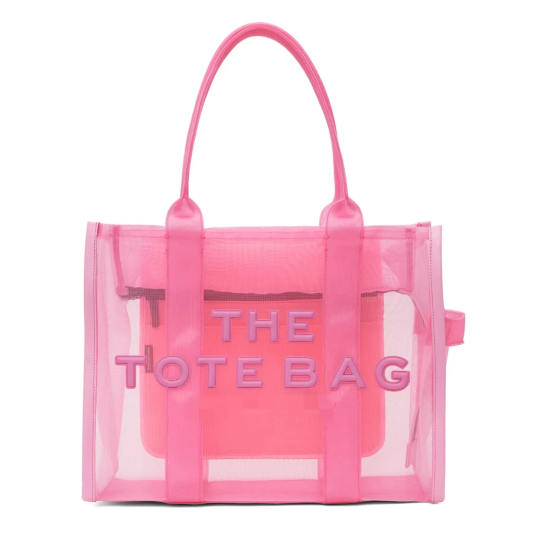 Bolso de mano con logotipo personalizado para mujer, bolsa de malla rosa, de verano