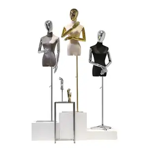 Adjustable Height Silver Gold Chrome Head Suede Dress Form Mannequin Women Clothes Woman Velvet Mannequin for Clothing Store