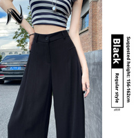 Pantalon large en lin bleu marine, pantalon décontracté pour femme, style preppy, taille haute, coupe droite, en coton et lin, idéal pour l'été