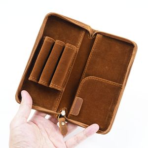 Thiết Kế Cổ Điển Tùy Chỉnh Chính Hãng Da Văn Phòng Phẩm Bút Trường Hợp Chủ Kính Lưu Trữ Hộp Thực Điên Ngựa Da Túi Bút - Product Image 4