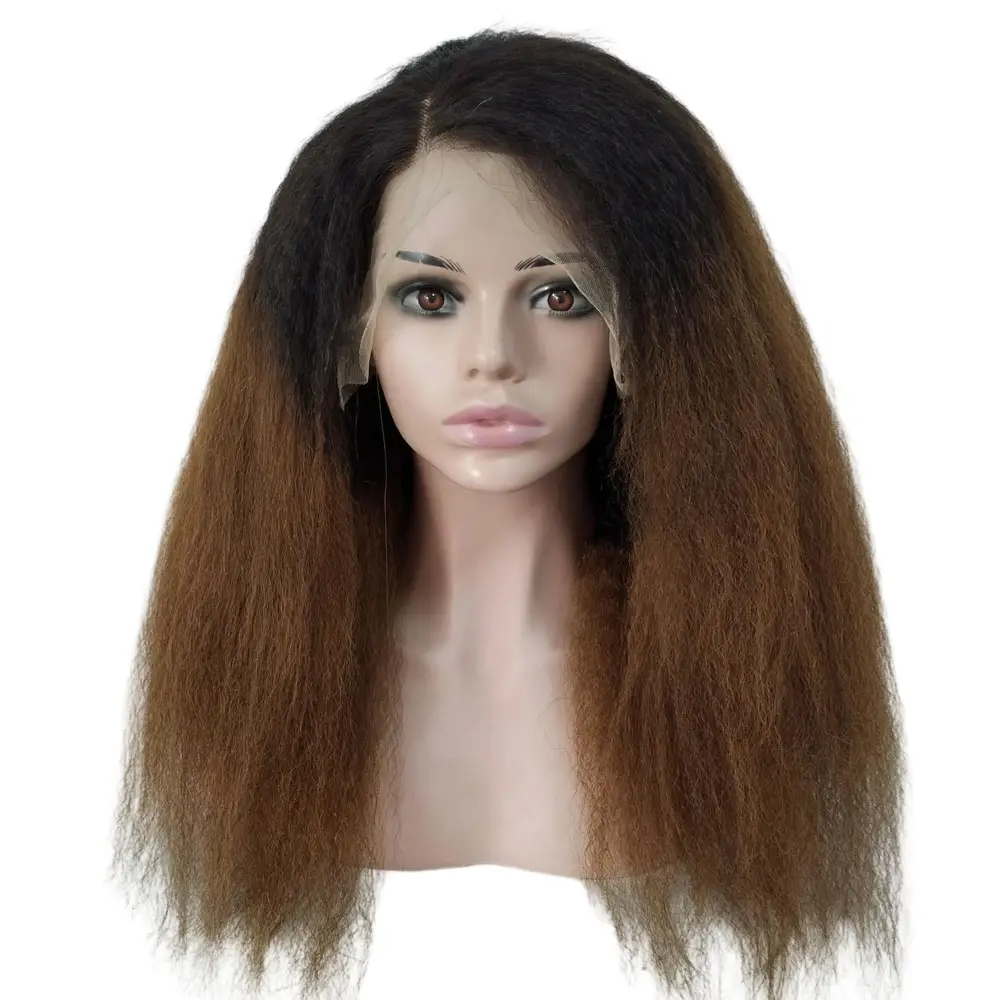 Siyah kadınlar için Ombre 1b 30 sapıkça düz dantel ön peruk kaba Yaki kül sarışın hint İnsan saçı peruk koyu kökleri ile