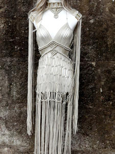 Abito 2024 da donna fatto a mano dea greca romana abito di un pezzo con nappine Sexy Design bohémien Vocation Beach Party abiti da donna - Product Image 6