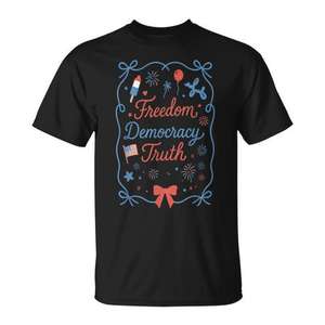 T-shirt unisexe Freedom Democracy Truth 4th Of July, col rond, manches courtes, impression numérique, design patriotique - Product Image 1