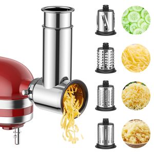 Hachoir à <span class=keywords><strong>viande</strong></span> et accessoire trancheur-râpeur en acier inoxydable pour batteur sur socle, incluant un accessoire broyeur alimentaire en métal - Product Image 5