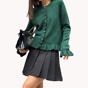 Autumn Winter <b>Long</b> Sleeve Ruffle Hem Knit <b>Cardigan</b> Single Breasted Casual Solid Color Sweater New Arrival Knitwear - Product Image 5