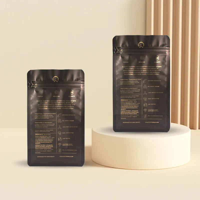 Vendite calde imballaggio di caffè stampato personalizzato sacchetti per alimenti foglio di alluminio di plastica sacchetto a chiusura lampo con cerniera in Mylar sacchetto a fondo piatto