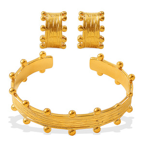 Fashion Jewelry <b>Set</b> Stainless Steel 18K Gold Plated Ball Design Women's Party Earrings <b>Bracelet</b> <b>Set</b> - Product Image 5