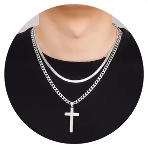 Hot Multi-Layer Wear Snake Chain Cross Pendant Necklace Waterproof Stainless Steel Cuba Necklace for Men to My Son