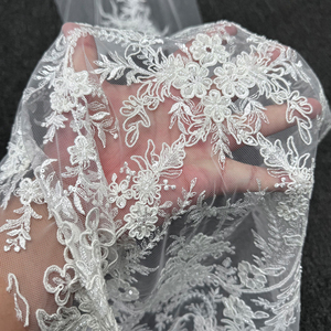 Tissu en dentelle de <span class=keywords><strong>tulle</strong></span> brodé de sequins, motif médaillon baroque symétrique blanc GCW-QCUV120772 pour studio de couture de créateur - Product Image 6