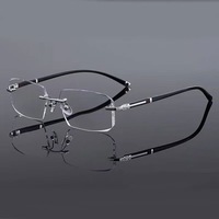 Lunettes de lecture sans monture anti-lumière bleue de qualité supérieure, coupe diamant, anti-fatigue oculaire, carrées, unisexe, prêtes à être expédiées