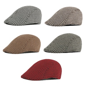 Wholesale Vintage British <b>Flat</b> Ivy <b>Cap</b> for <b>Men</b> Women Houndstooth Plaid Newsboy Beret Hat Winter Warm - Product Image 2