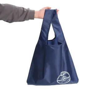 Benutzerdefinierte Recycling Umweltfreundliche Logo Druck Faltbare 210D polyester Wiederverwendbare Einkaufstasche Mit Beutel
