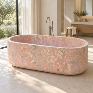 Bañera independiente de ónix rosa, bañera de piedra sólida de mármol rosa natural para baño de lujo. - Product Image 1