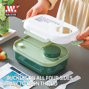 1100ml Silicone leakproof ba khoang thực phẩm container Bento hộp nhựa Hộp Ăn Trưa cho trẻ em với bộ đồ ăn và nước sốt cup - Product Image 2