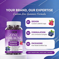 Gummies au zinc OEM pour l'acné 50mg Vitamines A, C, E, Nicotinamide, Thé vert, Cynorrhodon – Complément alimentaire pour une peau claire – Marque privée