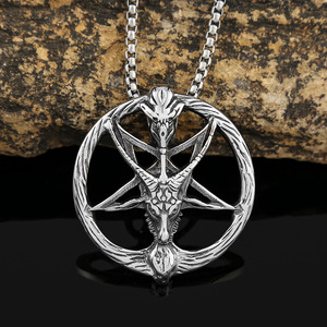 Yunnique – collier avec pendentif tête de crâne en argent tibétain, bijoux ronds pour hommes, design tête de mouton, chaîne en acier inoxydable, 60cm - Product Image 1