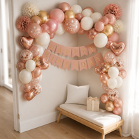 Kit d'arche de guirlande de ballons rose or avec bannière Joyeux Anniversaire et décoration de gâteau pour la décoration de fond de fête