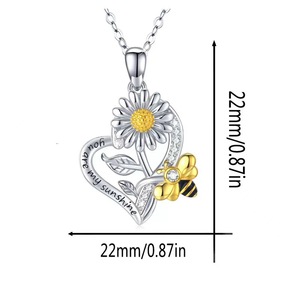 Collier en argent sterling S925 avec pendentif tournesol, cœur et <span class=keywords><strong>abeille</strong></span> pour femme, petit MOQ, vente en gros SPJ, cadeau « Tu es mon rayon de soleil » - Product Image 5