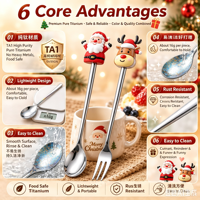 Pure titanium lepel Kerstman Kerstboom Koffielepel Dessert Fruitvork Kerst Servies Cadeauset Vakantie Feestdecoratie