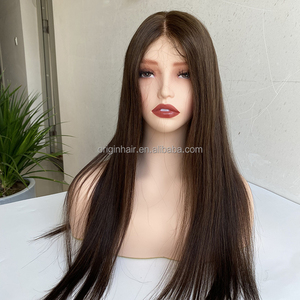 22Inch Handmade 100% Tóc Con Người Tóc Giả Nguyên HD Ren Phía Trước Với Sợi Ngang Cơ Sở Clip Tóc Mảnh Nâu Topper Cho Phụ Nữ - Product Image 4