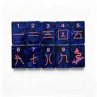 Set Mahjong Modern Abstrak Bermotif Bunga Berkilauan dengan Konfeti Biru, Warna-warni, dan Pola Bunga Timbul