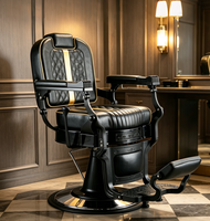 Fauteuil de Barbier Vintage de Luxe Noir et Or, Robuste, Hydraulique et Inclinable, pour Salon de Coiffure et Coupe de Cheveux