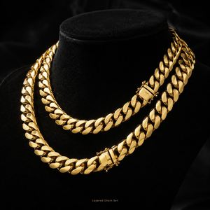 Collier Chaîne Maille Cubaine Miami Unisexe en Laiton Plaqué Or 14K 18K 24K avec Zircon Géométrique, Bijoux Hip Hop de Luxe en Gros - Product Image 6