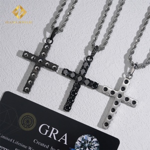 Pendentif en moissanite noire ronde de 5 mm, bijoux hip-hop personnalisés, glacés, VVS D, moissanite, acier inoxydable, pendentif en forme de croix - Product Image 6