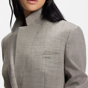 Blazer elegante para mujer con textura de avena y manchas, mezcla de lino, abotonadura sencilla, solapa con muescas y corte relajado. - Product Image 4