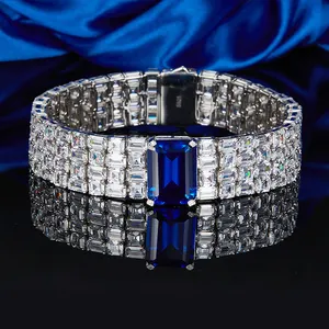 Luxury Shinning 925 Sterling Silver Tennis Bangle Bracelet Cubic Zirconia Sapphire Bracelets