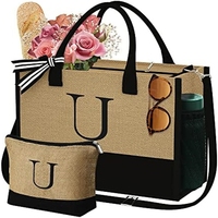 Sac à provisions crossbody personnalisé avec logo personnalisé et lettre imprimée Sac à main en jute de grande capacité Sac fourre-tout de plage en toile réutilisable