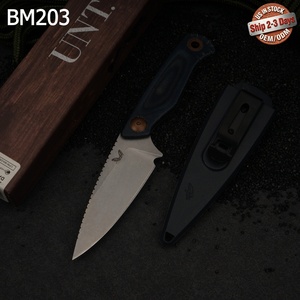 Cuchillo de hoja fija HUNT BM203 de acero inoxidable con punta de caída y borde serrado, mango de micarta, cuchillo de supervivencia para camping, compatible con OEM y ODM - Product Image 1
