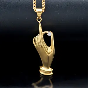 Wholesale Dainty Women Jewelry Gold Stainless Steel Zircon Hand Pendant Accessories