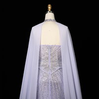 Robe de soirée de luxe Sharon Said SS112 avec cape, ornée de perles, pour femme, style sirène, pour mariage et fête, prête à être expédiée, couleur lilas