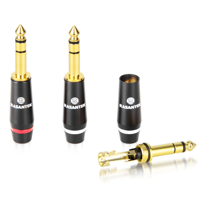 RASANTEK Hi-end Gold Plated 6.35mm Stereo Plug 1/4" Headphone Jack Car 6.35mm 6.5mm Audio Plugs Cable Connector